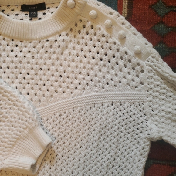 J.Crew White Vintage Style Knit Short Sleeve Sweater Top Buttons Womens XXS - Picture 3 of 13